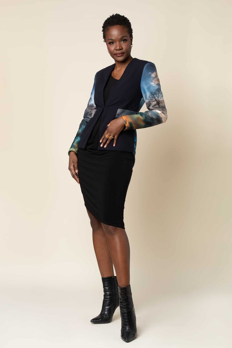 MADE TO ORDER: Chaos Print Neoprene Tuxedo Jacket – Terese Sydonna