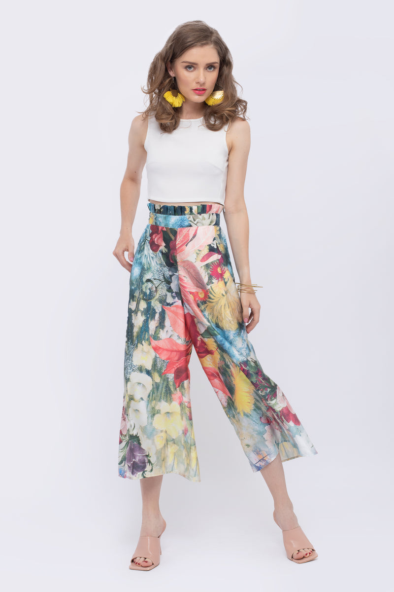 Magnolia Floral Print Paperbag Waist Pant