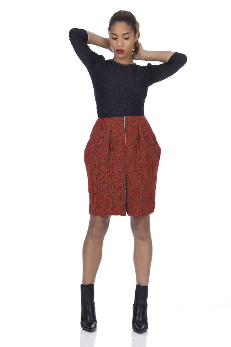 Burnt Orange 2-Way Zipper Front Cable Knit Skirt – Terese Sydonna