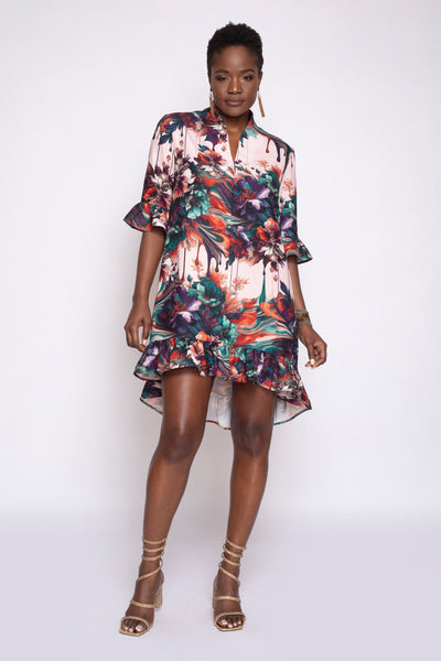 Viscera Oil Spill Print Ruffle Dress - front